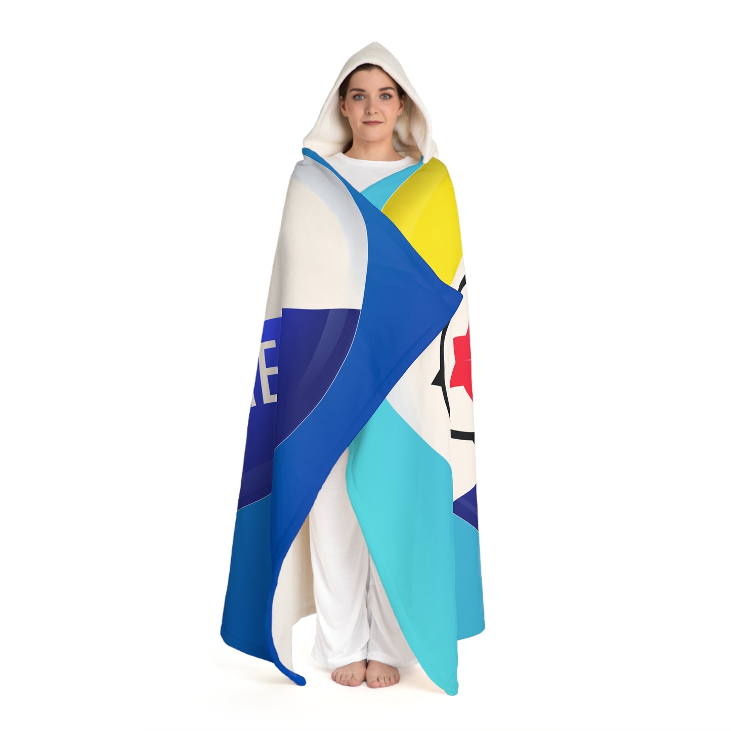 Bonaire Cozy Hooded Sherpa Fleece Blanket with Artistic Map Design - Perfect for Chill Nights and Home Decor