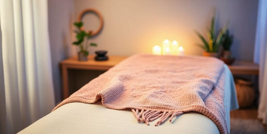 Een warmtedeken op een massagetafel in een rustige spa.