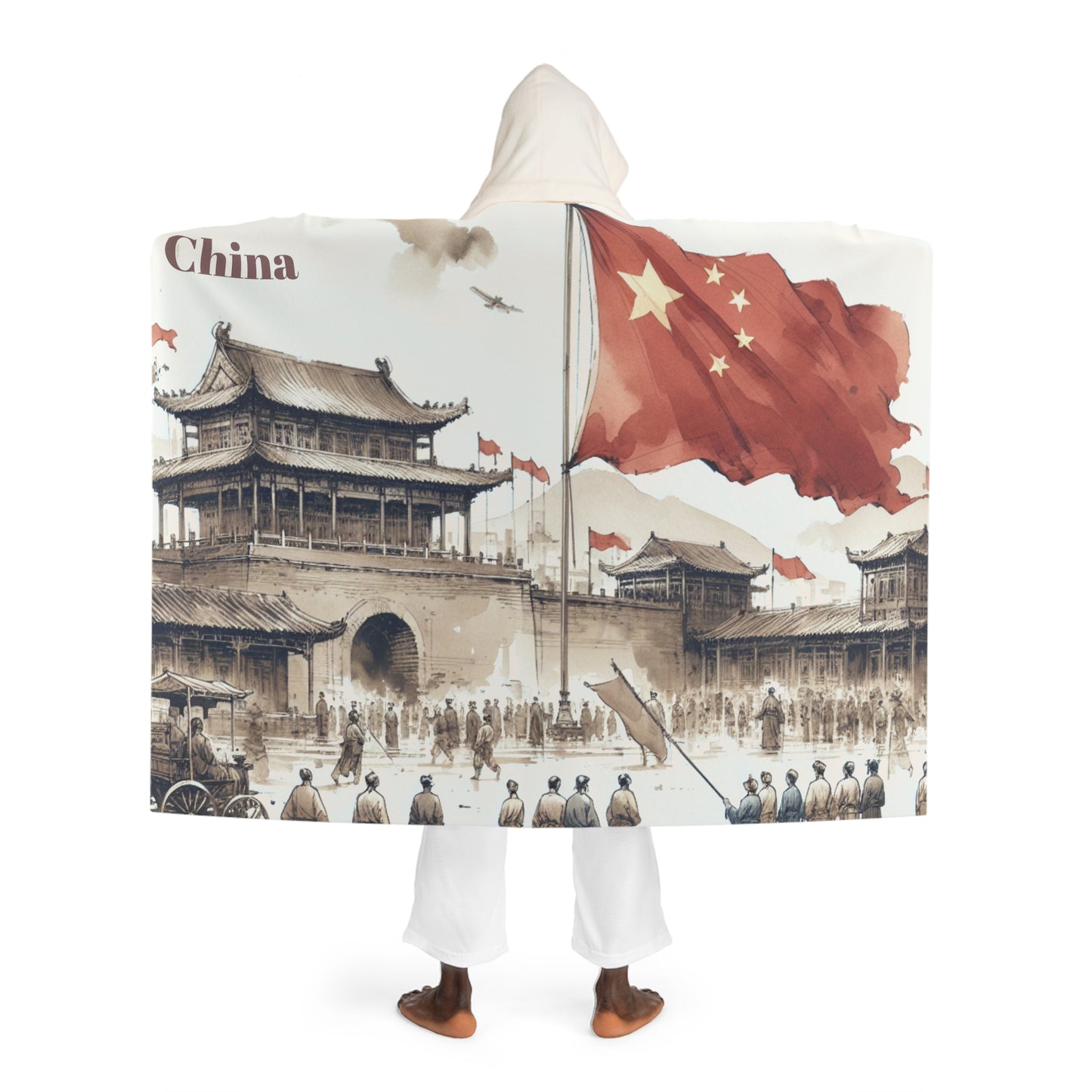 China Cozy Hooded Sherpa Fleece Blanket with Artistic Map Design - Perfect for Chill Nights and Home Decor