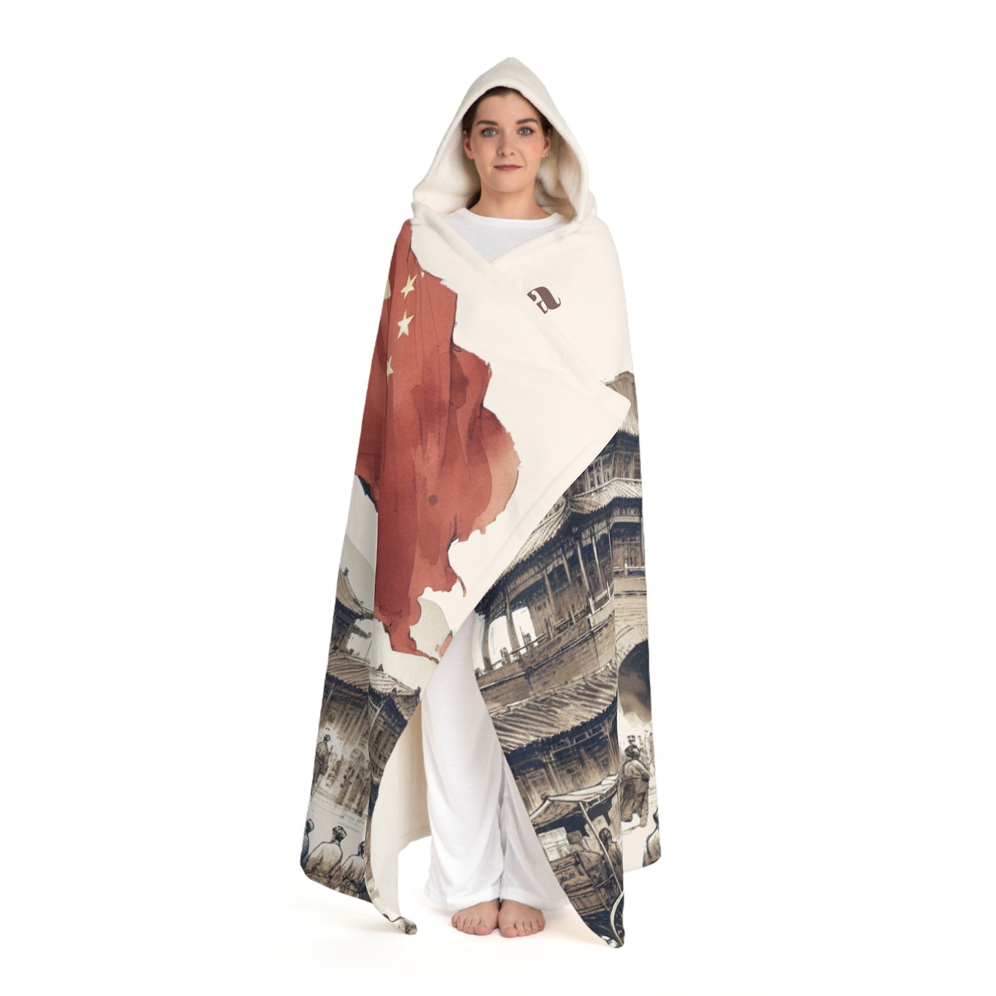 China Cozy Hooded Sherpa Fleece Blanket with Artistic Map Design - Perfect for Chill Nights and Home Decor